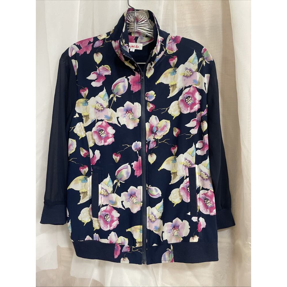 Samike Women’s Large Zipper Up Jacket Floral‎ Lined European Chiffon Sleeves